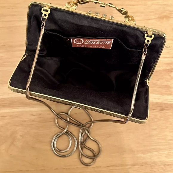 Vintage Walborg Black Beaded Evening Bag Clutch Purse Chain Strap Made in Macau - Picture 9 of 16